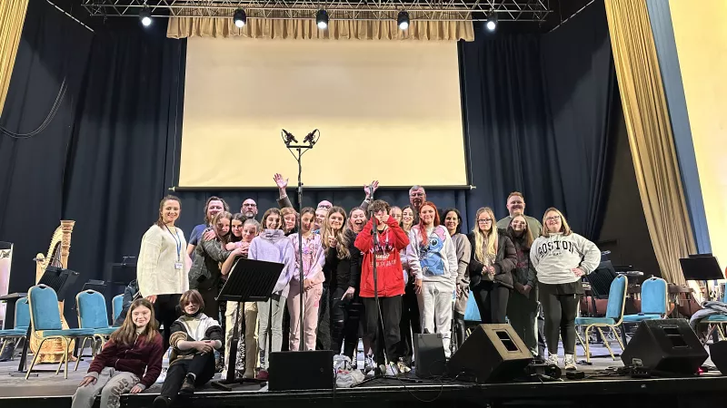 Members of the Bath Philharmonica, supported by Devon Freemasons, after their performance. 