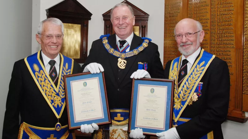 Lincolnshire Freemasons receiving Certificates of Merit from the Provincial Grand Master