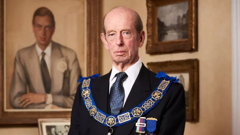 MW Bro. HRH The Duke Of Kent, KG in his Masonic regalia, indicating his rank as Grand Master of the United Grand Lodge of England