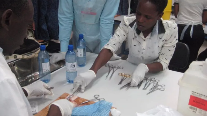 Nurses practice suture skills, Blantyre, Malawi