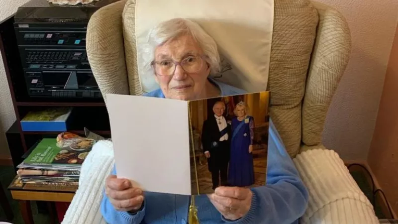 Centenarian Lodge Widow, Rosalee Jaggard, congratulated by The King and the Craft