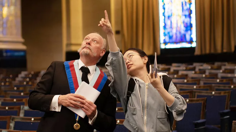 Two visitors of Freemasons' Hall during Open House London