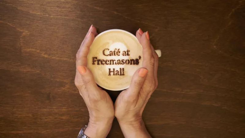 Cup of coffee at the Café of Freemasons' Hall in London