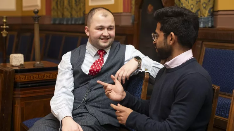 Two young Freemasons chatting