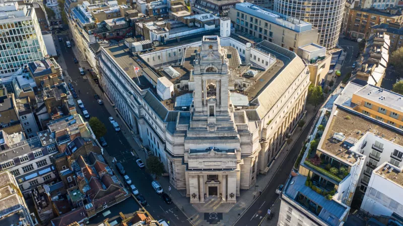 Drone view of Freemasons' Hall in London