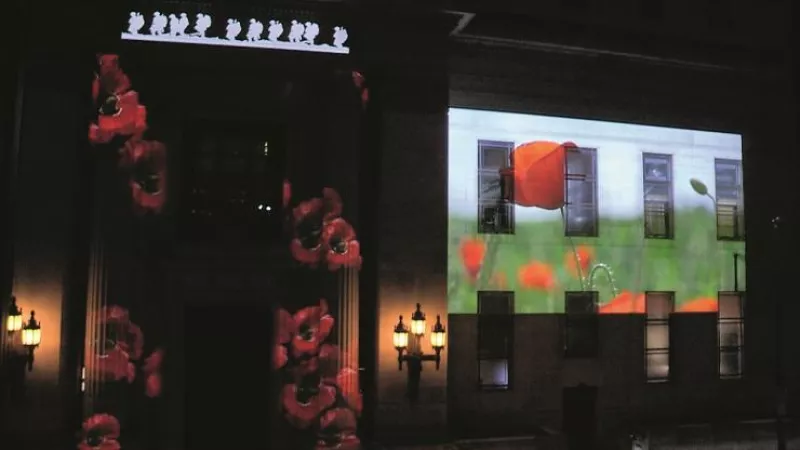 Freemasons honour the fallen in a spectacular display of remembrance images projected onto Freemasons’ Hall