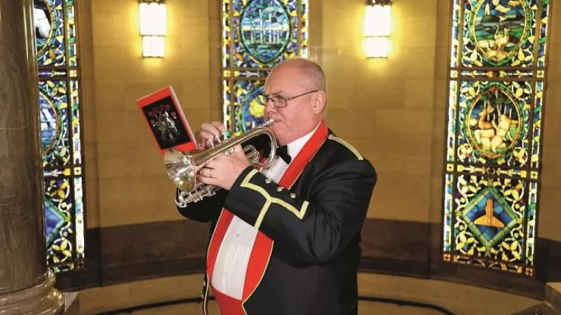 Freemasons honour the fallen in a spectacular display of remembrance images projected onto Freemasons’ Hall