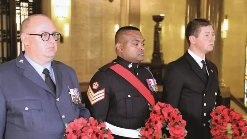 Freemasons honour the fallen in a spectacular display of remembrance images projected onto Freemasons’ Hall