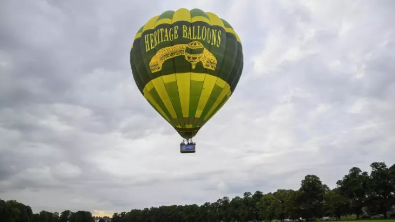 The hot air balloon flew over Yorkshire's countryside for half an hour.