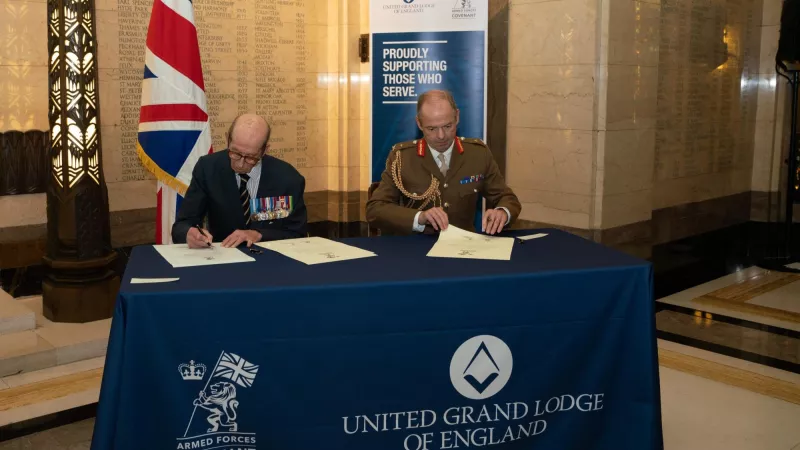 HRH The Duke of Kent and Major General Simon Graham signing the Armed Forces Covenant