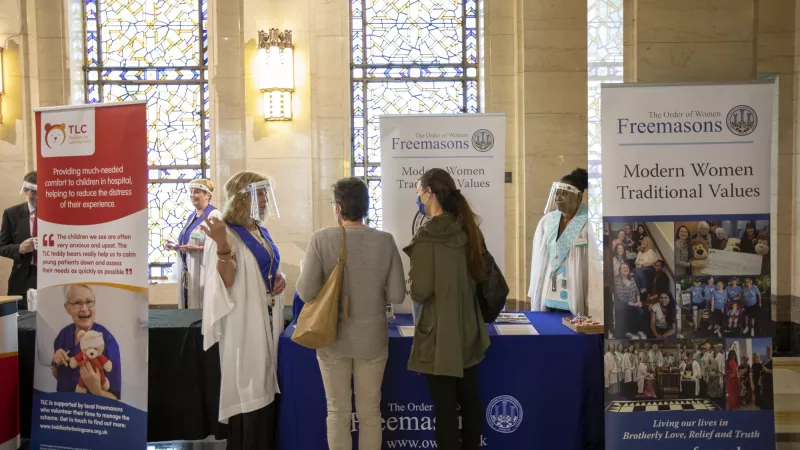 Order Women Freemasons stand at Open House London 2020 in Freemasons Hall