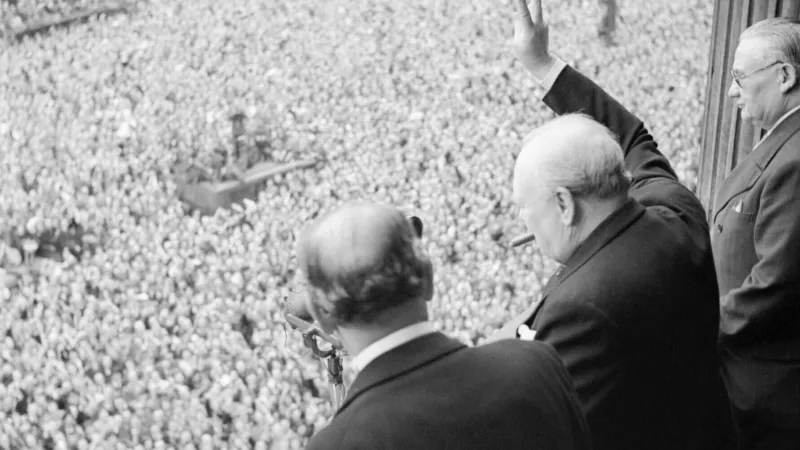 Churchill declaring end of war