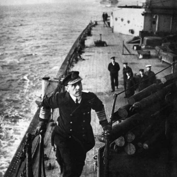 Admiral John Rushworth, climbing onto the bridge of the Flagship, HMS Iron Duke, c.1916