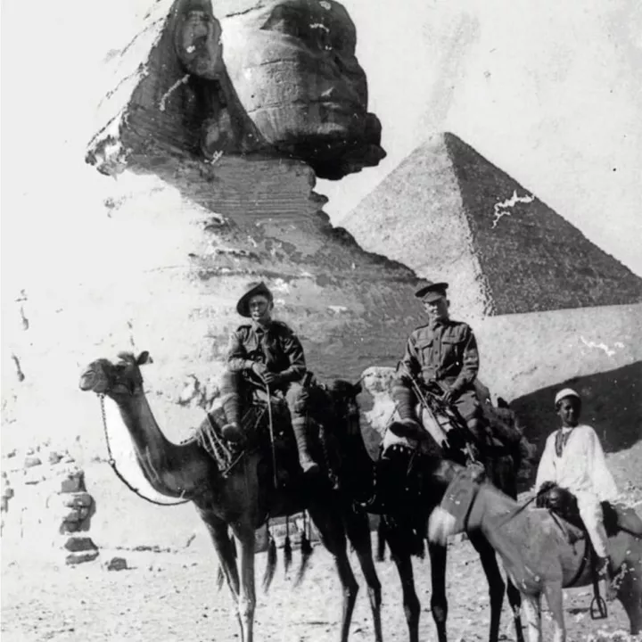 Australian Soldiers on Camels in front of the Sphinx, Egypt, c.1915