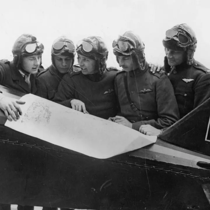 British Pilot from a RAF Squadron with an American, Canadian, New Zealand and South African Pilot, c.1918