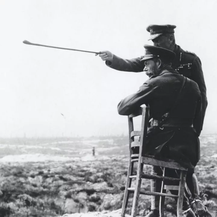 Haig explaining the capture of Thiepval to King George V from the top of Thiepval Chateau, October 1916