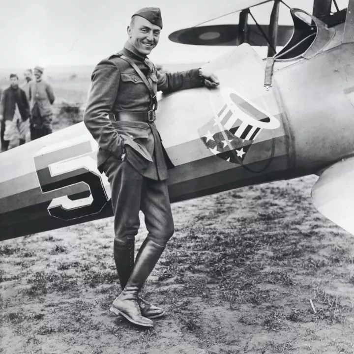 Captain Eddie Rickenbacker, American Aviator in a field near Toul, France, 5 May 1918