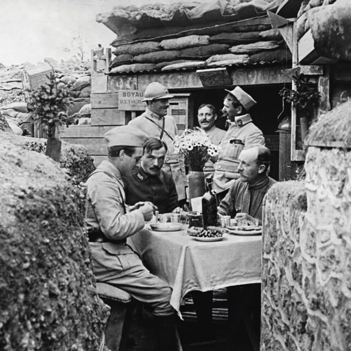 French soldiers at dinner