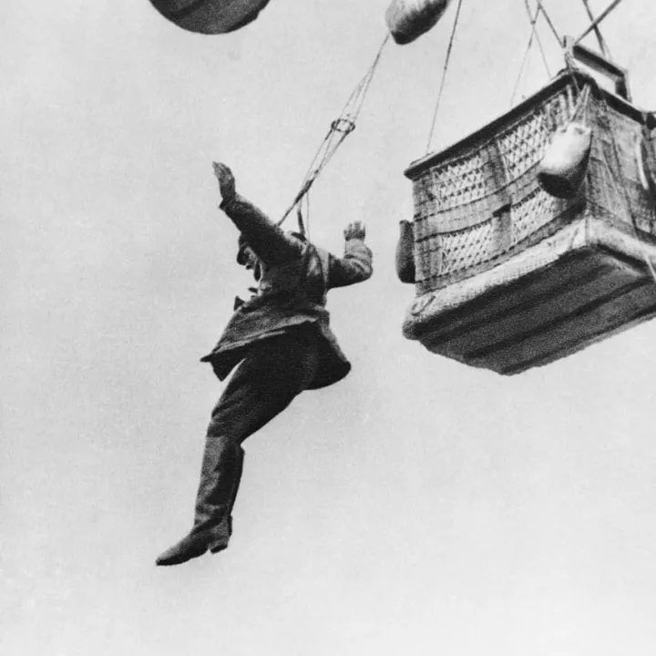 A German Soldier Jumps from Observation Balloon