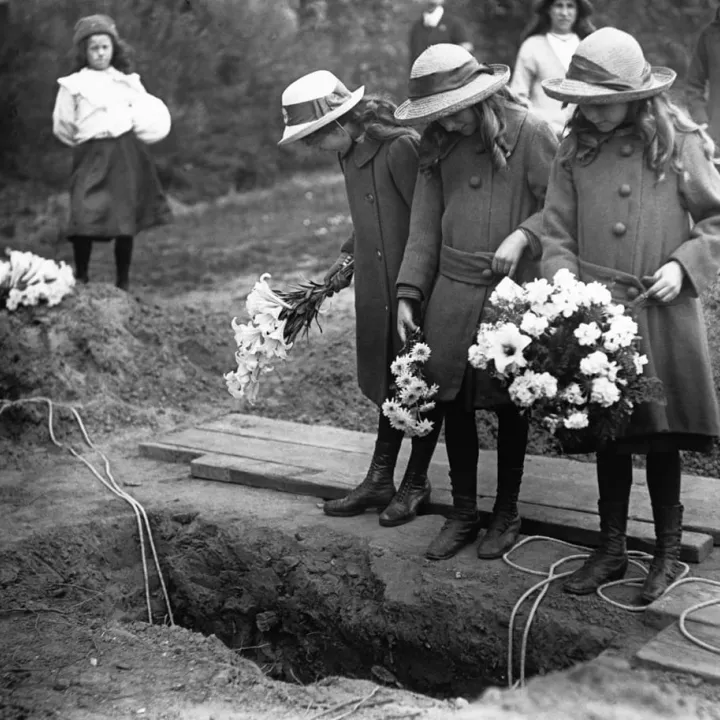 Girls Standing Over Grave