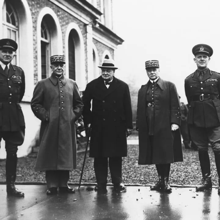 Churchill in France to see General Gamelin present the Grand Cross to Viscount Gort, VC and General Ironside, 15 January 1940