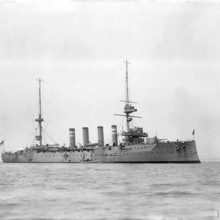 Devonshire class armoured cruiser sunk after hitting a German mine, killing Lord Kitchener and 736 other men, including 10 other Freemasons, 2 June 1916