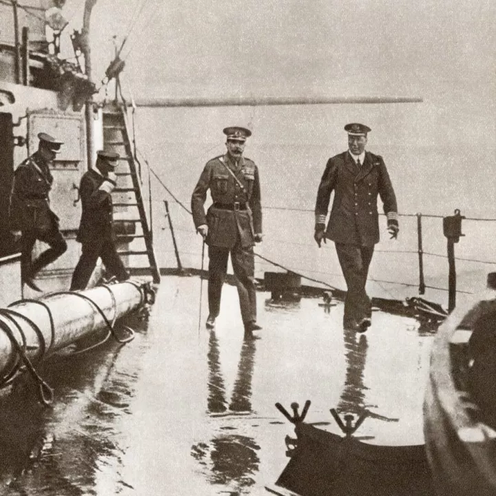 Kitchener with Admiral Sir Frederic Dreyer on board the Flagship HMS Iron Duke at Scapa Flow, Orkney, June 1916