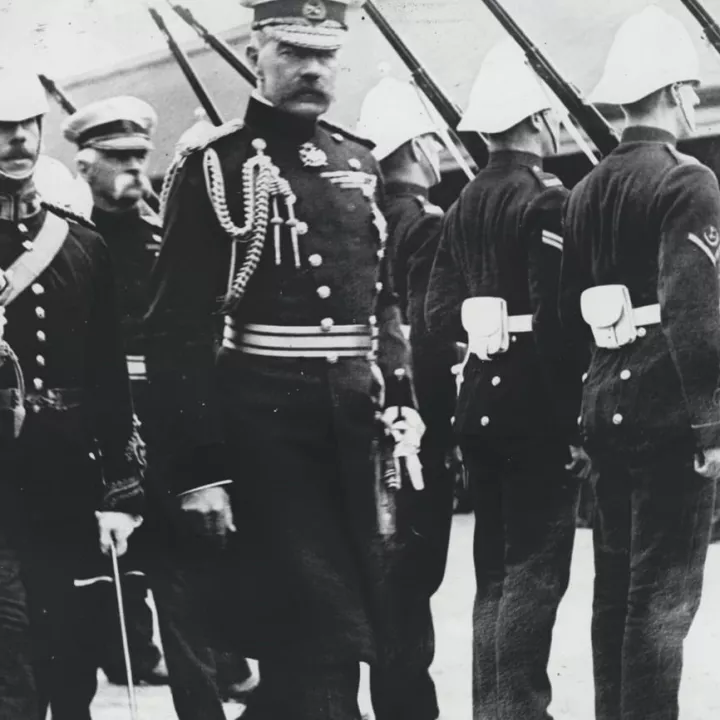 Kitchener inspecting the Victorian Infantry in Melbourne, c.1910
