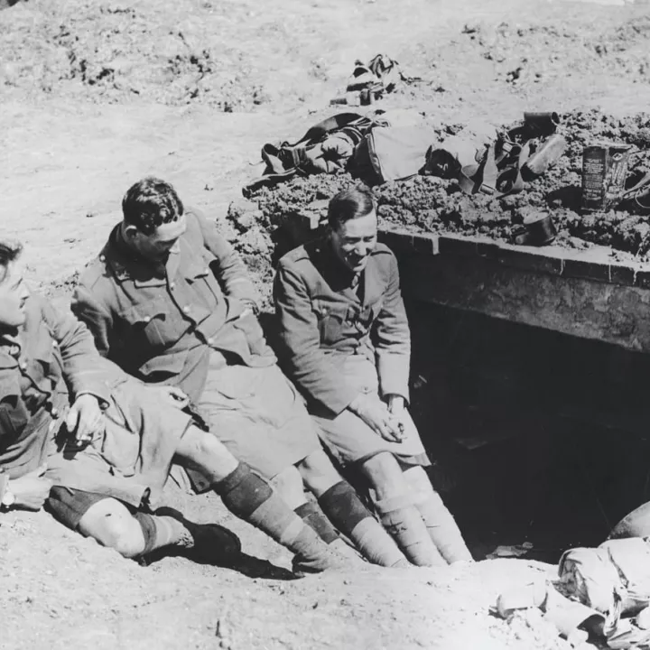 Three Officers of the Gordon’s Chatting in Dugout,