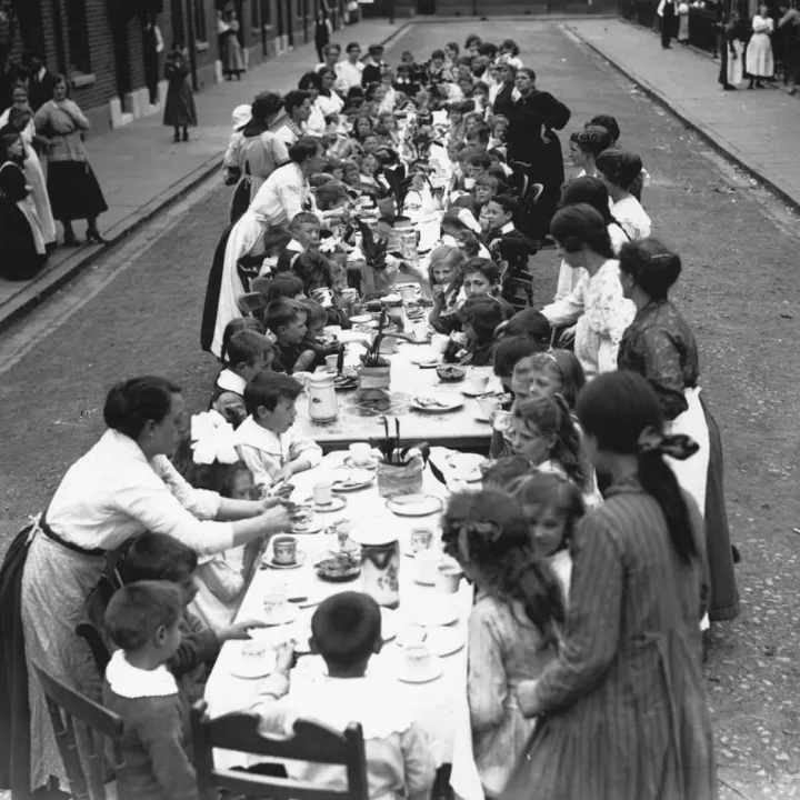 Street party celebrating the end of war, c.1919