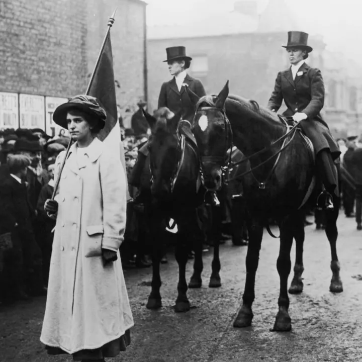 One of the riders, Evelina Haverfield, a prominent suffragette and Freemason, later founded The Women’s Emergency Corps in WWI, c.1919