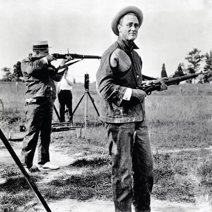 Franklin Roosevelt, Assistant Secretary of the Navy, on a rifle range at Indian Point, c.1916