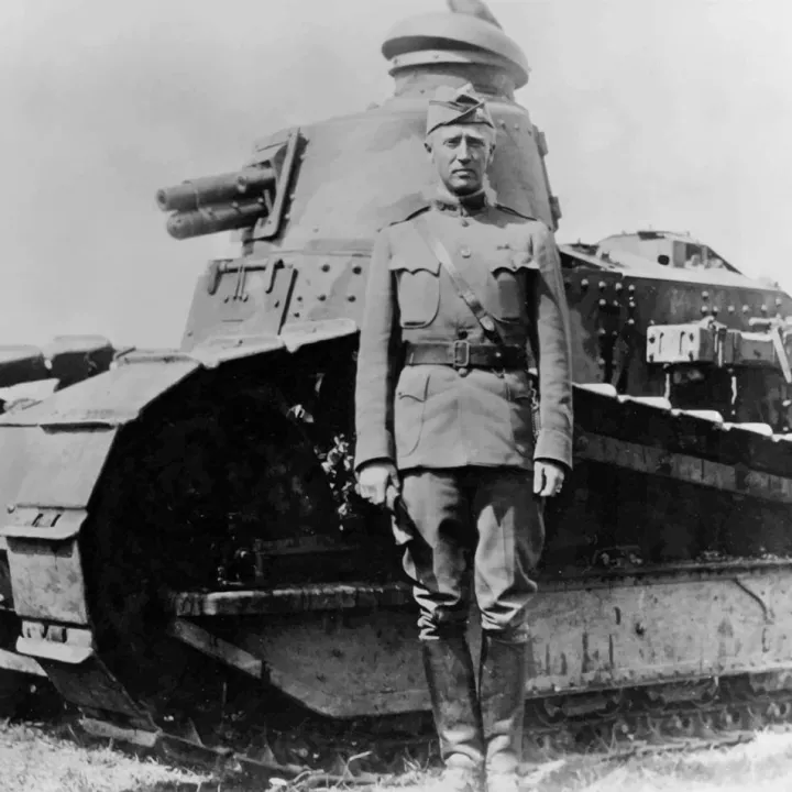 George Smith Patton in front of a Renault FT-17 in France, c.1918