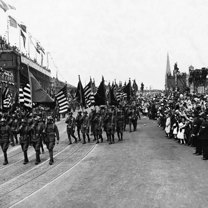 Victory Parade through London lead by General Haig and General Foch and other war leaders, 19 July 1919