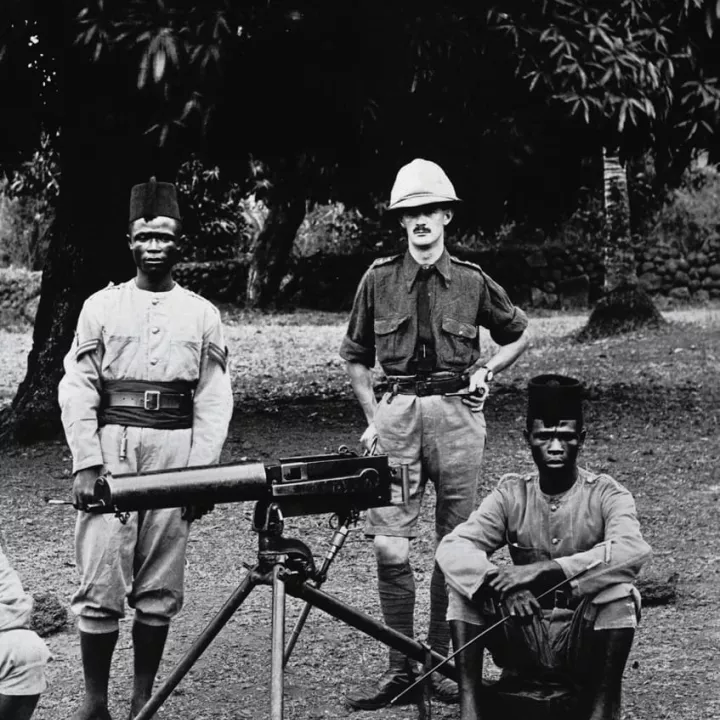 Lieutenant Colonel John Henry Stephen Dimmer, VC, with two members of the King Edward VII’s African Rifles, c.1911