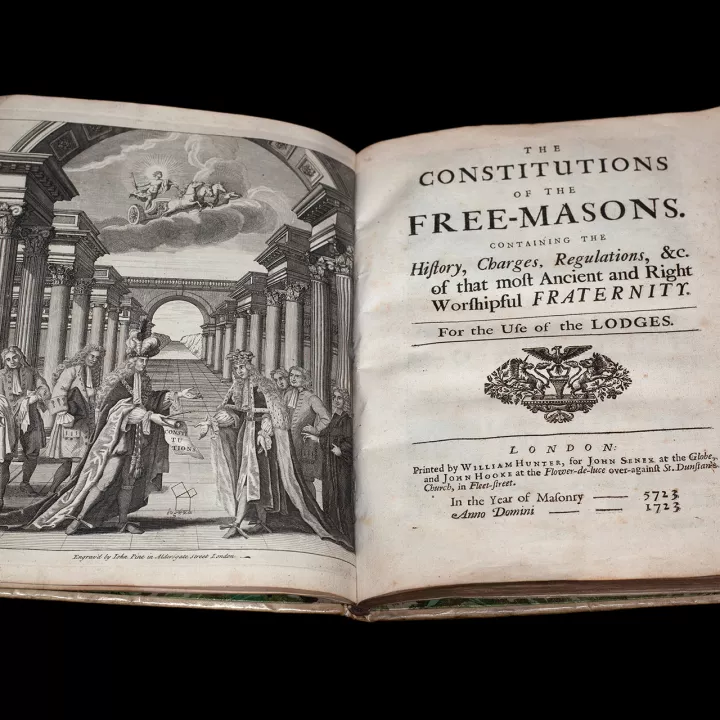 Anderson's Constitutions of the Freemasons in 1723 at Museum of Freemasonry in London
