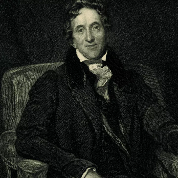 Engraving of Sir John Soane in 1847 at Museum of Freemasonry in London