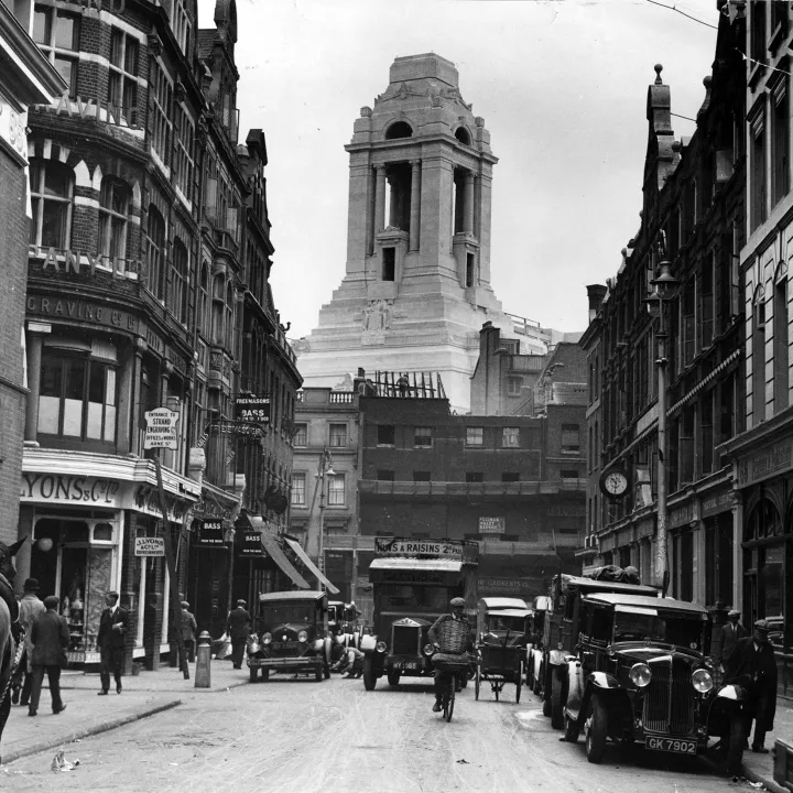 Freemasons' Hall from Long Acre in London in 1932 at Museum of Freemasonry