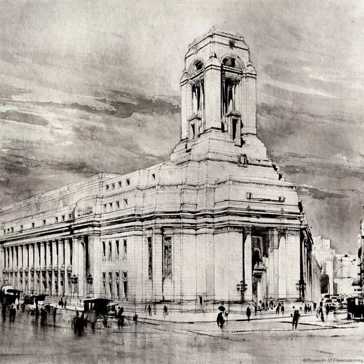 Freemasons' Hall original architect drawing at Museum of Freemasonry in London